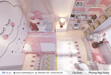 Phòng ngủ bé gái, phòng ngủ baby, phòng ngủ baby màu hồng, phòng ngủ bé gái màu hồng, phòng ngủ bé gái màu hồng dễ thương, Nội thất baby.